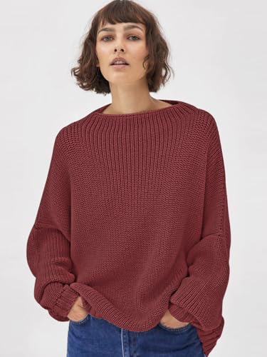 Image of Womens Oversized Sweaters Loose Solid Casual Long Sleeve Mock Neck Knitted Jumper Tops