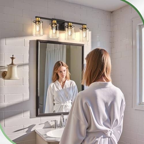 Image of DORESshop Bathroom Vanity Light Fixture Over Mirror 4-Light Black and Gold