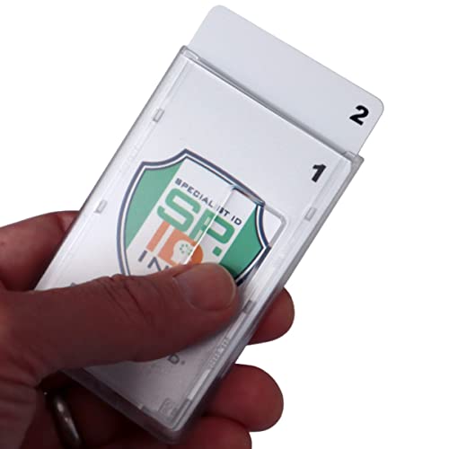 Heavy Duty Dual Sided Badge Holder - Holds 2 Cards - Polycarbonate Vertical - Durable Rigid Clear Hard Plastic Badges - Secure Top Load Sleeve Card Protector Case by Specialist ID, Sold Individually - Thumbnail 7