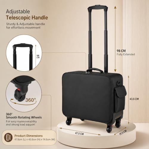Image of Professional Train Case Hardside Vanity Jumbo Makeup Artist Rolling Trolley Beauty Makeup Cosmetic Trolley Hairstylist Travel Organizer Bag - 360 Wheels - Expendable Handle (8516 /XXXL /Trolley)
