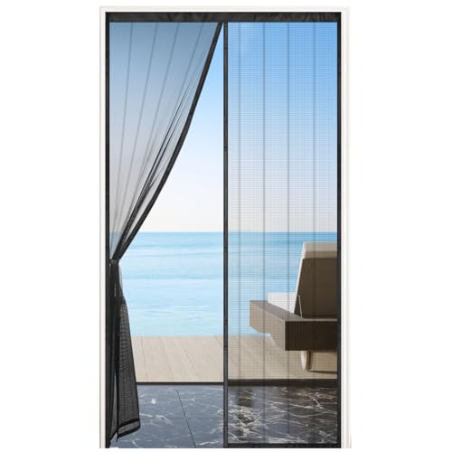 MYCARBON Moustiquaire Porte Aimantée 120x220cm Maille Ultra Fine et Résistante Aimants Plus Puissants Moustiquaire Magnétique Porte Fenêtre Coulissante Rideau Anti...