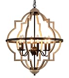AMZASA Farmhouse Chandelier ORB and Oak Finish 6-Lights Rustic Vintage Chandelier Light Fixture for