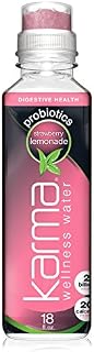 Karma Wellness Flavored Probiotic Water, Strawberry Lemonade, 18 Fl Oz (Pack of 12)