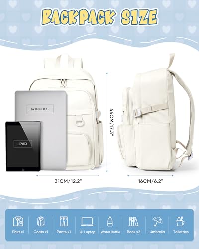 Image of Lightweight Backpack for College & High School Backpack With Lots of Pockets Cute School Bag for Girls Boys, Large Capacity Bookbag for Women Men, Waterproof Teens Casual Daypack Backpack(Beige)