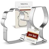 MIJOMA Juego de 2 cortadores de galletas de acero inoxidable, jarra de cerveza y copa de vino, moldes para galletas, para fiestas, hornear y regalos, estables e inoxidables