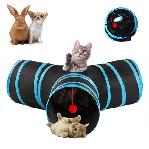 Mabaytir Cat Tunnel Tube Toy Collapsible 3 Way Black Blue,