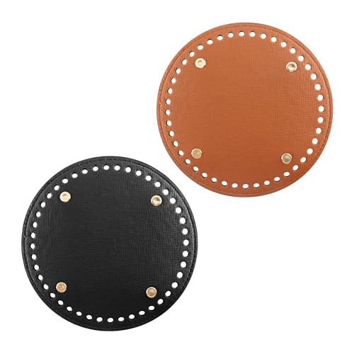AUXBC Bolsa de couro PU redonda de 15 cm, bolsa redonda de couro para confecção de bolsas de crochê DIY (marrom e preto), 2 peças