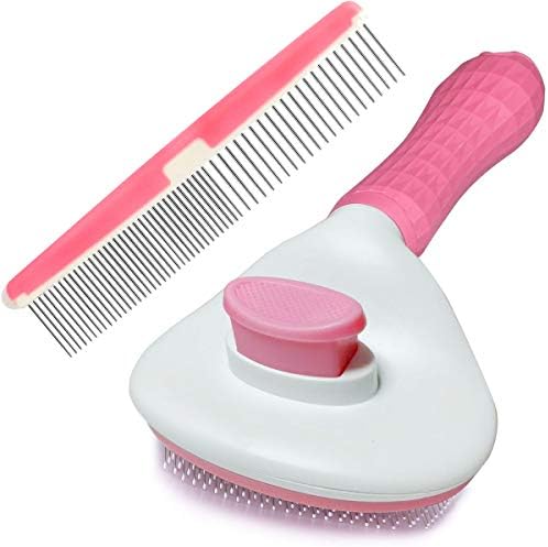 Btromeshy Dog Brush,Cat Grooming Brush Self Cleaning Slicker Brush and Pet Grooming Comb,Short or Long Hair Pet Grooming Brush for Breeds, Cats and Rabbit (Pink)