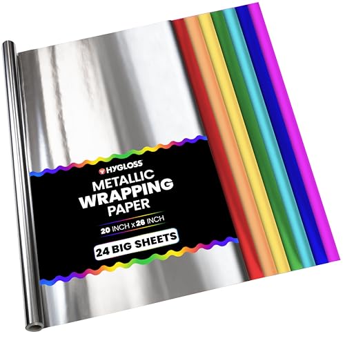 Hygloss Shiny Metallic Foil Paper - 20" x 26" Sheets for Arts, Crafts & Christmas Wrapping - Assorted Colors, 24 Sheets of Shiny Christmas Wrapping Paper