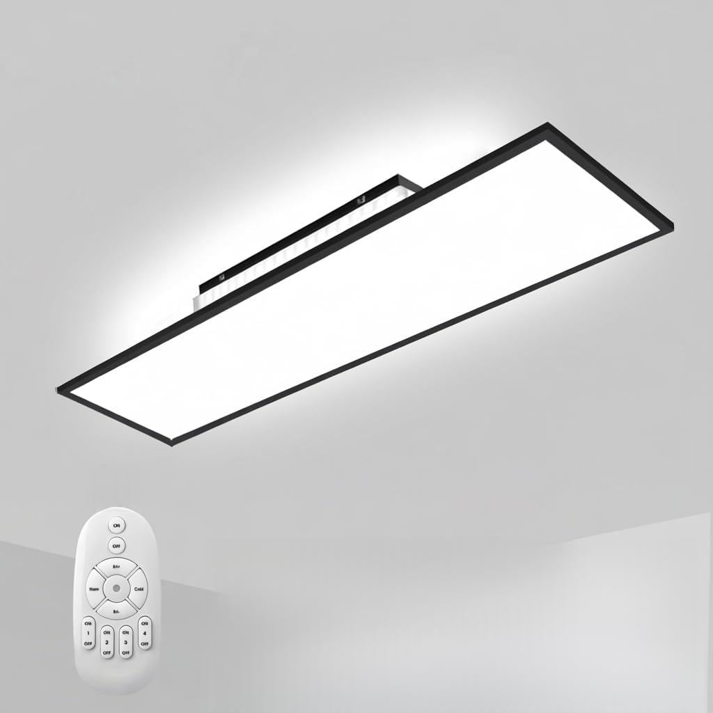Dimmbare LED Deckenleuchte 120x30 cm mit Fernbedienung, 52W Super Deckenlampe Panel 2700K-6500K Warmweiß Naturweiß Kaltweiß, Modern Deckenpanel Lampe für Werkstatt Büro Garage Wohnzimmer Küche