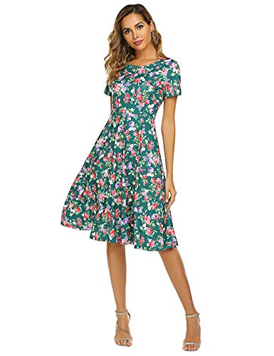 OURS Women's Casual Short Sleeve Floral Print A-line Midi Dress Loose T-Shirt Dresses