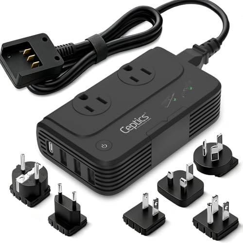Ceptics - 6 in 1 Travel Adapter and Voltage Converter 220V to 110V Converter with Surge Protection Universal Adapter with Types A C G I attachments & 4 USB PD 18W Fast Charging - Black