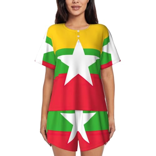 Pyjama Myanmar femme pour vos nuits d'été ensemble short et haut col rond