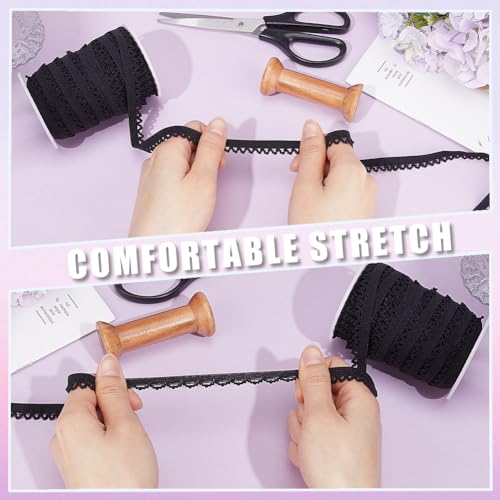Gorgecraft DIY-GF0009-38A-US16 27M 11Mm Wide Picot Loop Elastic Lingerie Lace Trim Frilly Spandex Ribbon Stretch Band Webbing Decorative Edge Trimmings For Underwear Dress Headbands Sewing Craft Gift Packaging Black thumb #5
