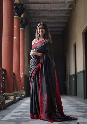 Image of Women's Cotton Woven Soft Sarees With Attach Blouse Piece.