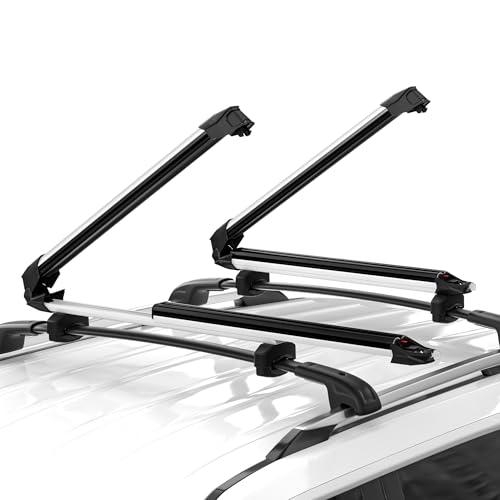 Ski & Snowboard Rack for Car Roof with Sliding Extension, Lockable Ski Racks...