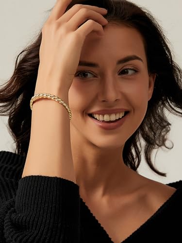 Image of Charm-In Gold Chunky Cuff Bangle Bracelet for Women - 14K Gold Plated Minimalist Lightweight Jewelry Gift