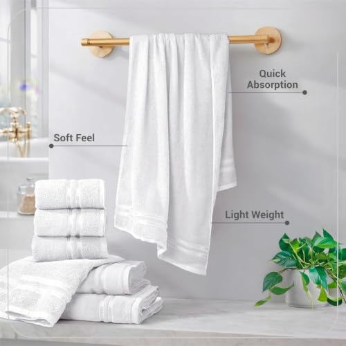 Image of 100% Cotton Terry Ultrasoft and Quick Absorbent 380 GSM Solid 6 pcs. Quick Dry Bath Towel Set for Bathroom or Gifting Towel Set (White)