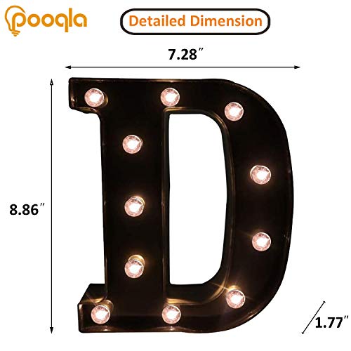 Image of Pooqla Black Light Up Letter D, Marquee Letters Black Room Decor | LED Lighted Letters Birthday Party Decorations, Gifts for Boys Men Christmas Anniversary Night Light Home Bar Room Decoration