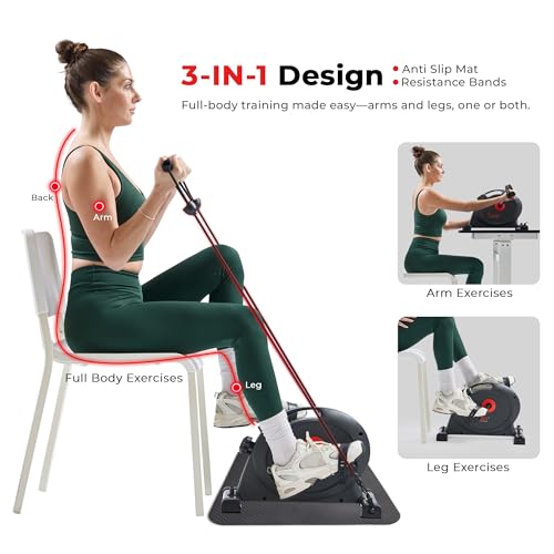 Sunny Health & Fitness Smart Under-Desk Bike Exerciser, Low-Impact Cardio Cycling Equipment for Home/Office, Mini Paddler for Arm/Leg Mobility Training, Free SunnyFit App Connect, Optional Motorized