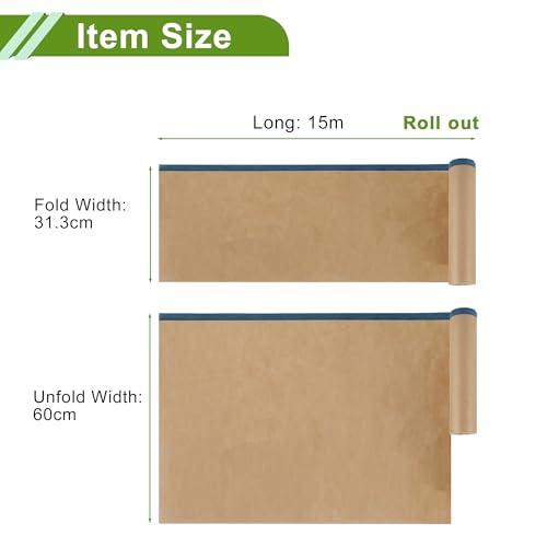 Image of Pre-Taped Masking Paper Automotive Paint Masking Paper Kraft Paper Natural Fiber Material 1 Pc 1500x60cm / 49.21ftx23.62 inch Brown Blue