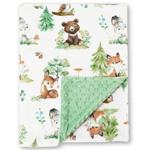 Image of JarThenaAMCS Woodland Animal Baby Fuzzy Blanket Watercolor Forest Animal Throw Blanket Jungle Safari Soft Cozy Flannel Blanket for Home Bed Sofa Couch Chair, 30 x 40 Inch