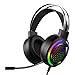 Gaming-Headset Virtueller 7.1-Kanal-Stereo-Surround-Kopfhörer mit Soundkarten-Chip Omnidirektionales Mikrofon 50-mm-Audiotreiber 16 Farben RGB-Rauschunterdrückung für PC / PS4 / Laptop Mac (Schwarz)