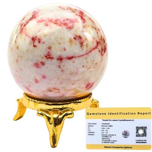 Image of Certified Cinnabarite Crystal Ball for Meditation - Premium Crystal Vastu Items for Home and Feng Shui Items for Good Luck - Ideal for Pooja Supplies and Spiritual Practices (1.5 inch Inch)