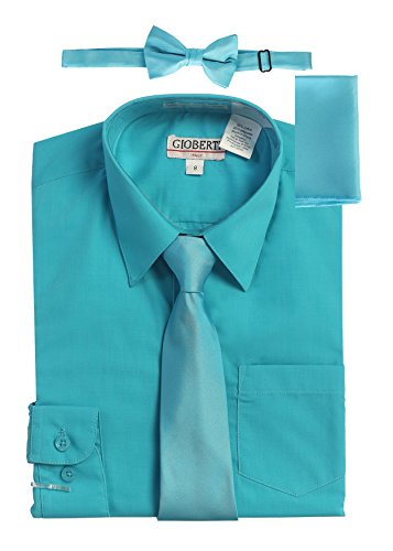 Image of Gioberti Boy's Long Sleeve Dress Shirt + Solid Tie, Bow Tie, and Hanky
