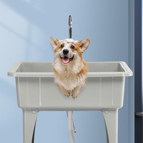 Image of VINGLI 20-Gallon Utility Sink Laundry Tub for Washing Room, Freestanding Utility Sink with Stainless Steel Faucet, 22 inchD x 32 inchW x 36 inchH Grey