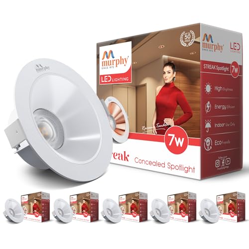 Image of Murphy 7W Streak LED Down Light WH+White Finish, Natural White Light, Round, Pack of 6, Recessed Ceiling LED Light, Suited for 3 inch Junction Box /Concealed Box (2 Years Warranty)
