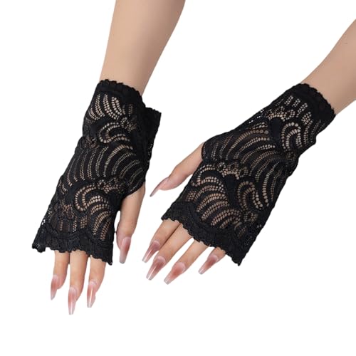 REDYY Lace Gloves,Elegant Lace Flower Gloves Detachable Cuff Sleeves Hand Wear For Women Fashion Layering Formal Outfit