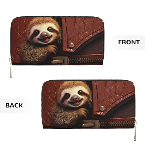 Pu Leather Wallet For Women Girl, Zip Around Credit Card Holder Sloth On Zipper Long Wallet Clutch Purse Waterproof Travel Handbag2