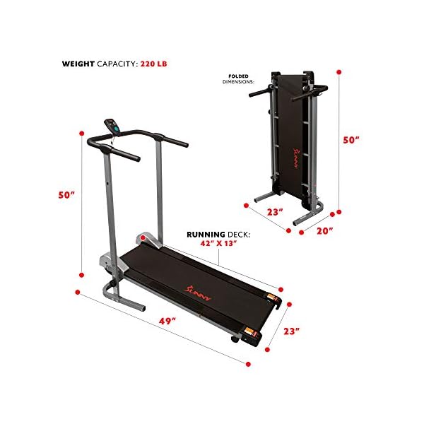 Sunny Health & Fitness SF-T1407M Foldable Manual Walking Treadmill, Gray