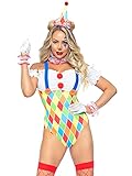 Leg Avenue 86982-10125 4 Pc Clown Cutie, Includes Snap Crotch Suspender Bodysuit Pom Pom Accents, Neck Ruffle, Wrist Ruffles, And Clown Hat, Xs, Multicolor