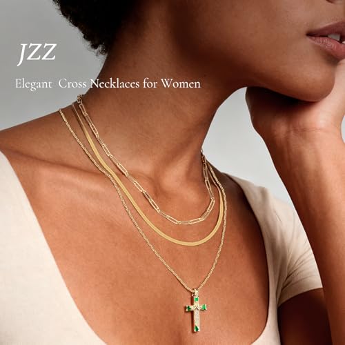 JZZ Gold Layered Cross Necklaces for Women, Dainty Stackable 14K Gold Plated Chain Set with Cross Pendant, Faith Jewelry Gift for Her - image 4