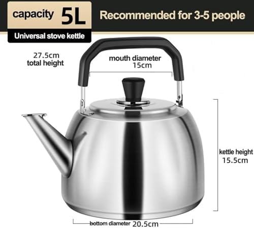 Stainless Steel Tea Kettle for Stove Top, 5L/6L with Bakelite Handle & Whistle, Durable Grade 316 Teapot for Gas Stoves, Perfect for Tea Lovers
