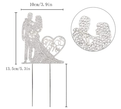 Mr And Mrs Cake Topper Rhinestone Metal Love Couple For Wedding/Engagement/Bridal Shower/Anniversary/Birthday Silver #TOP2