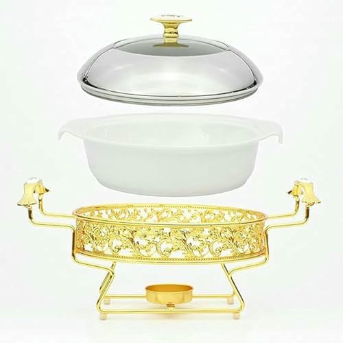 Ensemble de réchaud et de buffet rond inox et détails dorés - 8