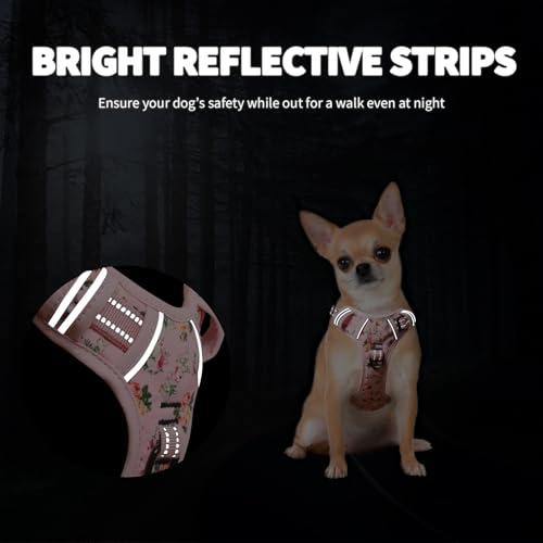 Image of HEELE Dog Harness, No Pull Adjustable Padded Reflective Harness for Small Medium Large Dogs with Handle for Walking Training, Flower-Pink, M