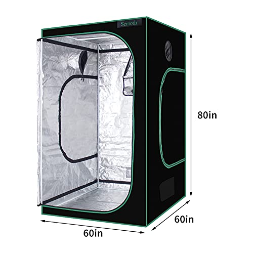 Semoth 5X5 Grow Tent, 60"X60"X80" High Reflective 600D Mylar Waterproof Non-Light Leaking Greenhouse For Hydroponics Indoor Plant #TOP1
