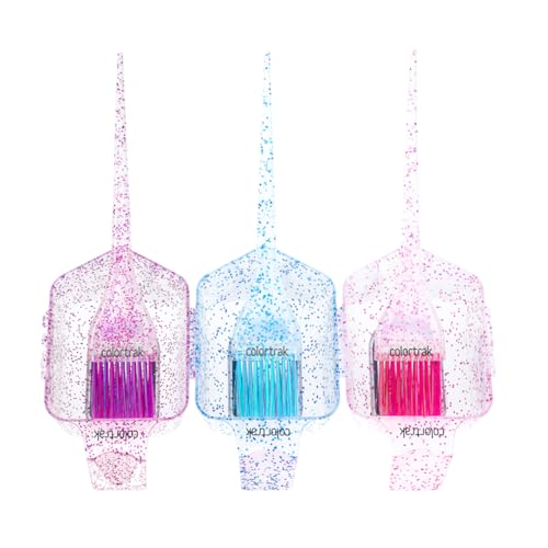 Colortrak 3 Pack Mini Glitter Trio Brush & Bowl Set, Small Brushes with Colorful Feather Bristles, Stackable Color Bowls with Non-Slip Rubber Rings, Easy Handling, 3 Sets Total
