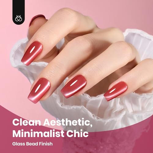 Image of Beetles Cat Eye Gel Nail Polish Set, 6 Colors Porcelain Glow Glitter Gel | Glass Gel Polish Kit Silver Red Brown Black Pink Magnetic Effect Soak Off UV Gift for Women