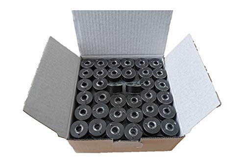 144 Stück vorgewickelte Spulen, Größe A, stärkerer 40S/2 Faden, 34 W für Nähzwecke oder dickere Stickereien, Kunststoffseite, Größe A, Klasse 15, 15J, SA156, schwarz, 100% Polyester, 40S/2, 60 Yards Cover