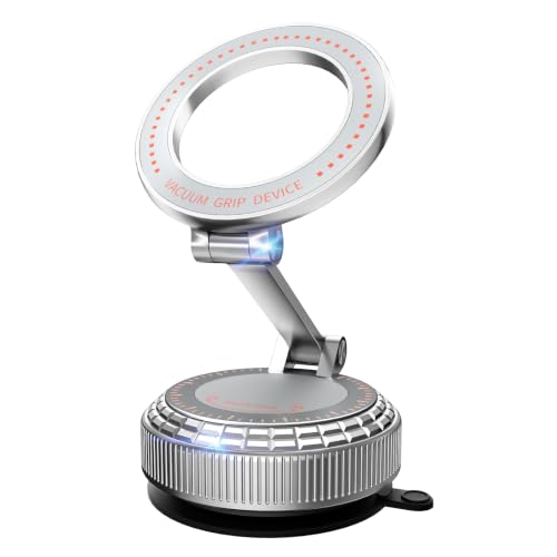 Image of Metal Magnetic Car Phone Holder, 360 Adjustable Magsafe Car Phone Mount, Vacuum Suction Cup Phone Holders for Your Car for iPhone 17-12 Pro Max Air Plus & Android (Silver)