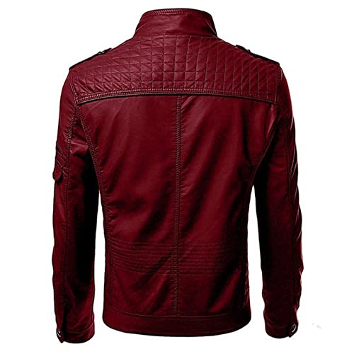 Men's Standing Collar Leather Jacket Male Casual Zip Leather Biker Jacket Men Motorcycle Pu Faux Leather Jacket2