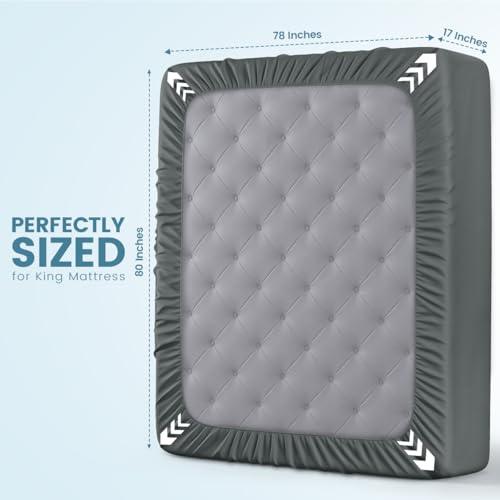 Image of King Size Mattress Protector Waterproof, Premium 200 GSM Terry Mattress Cover, Soft & Breathable Bed Cover, Fitted Sheet Style Stretchable Deep Pockets 17 inch by Utopia Bedding (Gray)