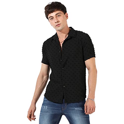 Image of CAHOOT Men's Button Up Shirt for Casual Wear | Regular Fit | Poly Lycra Shirt Crafted with Short Sleeve & Enhanced Stretch Comfort Fit for Everyday Wear