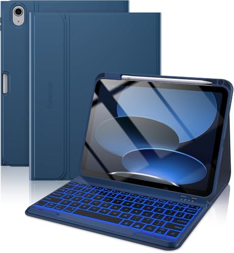 Image of typecase Folio Keyboard Case for iPad A16 (11th, 2025) & iPad 10th Gen 10.9 inch (2022), Magnetic Wireless Detachable Keyboard, 7-Color Premium Backlight, Thin & Light, Pencil Holder - Marine Blue
