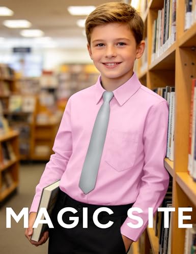 Image of Boys Long Sleeve Button-Down Dress Shirts with Tie: 2 Fabrics (Stretch /Standard) & 2 Fits (Regular /Husky)